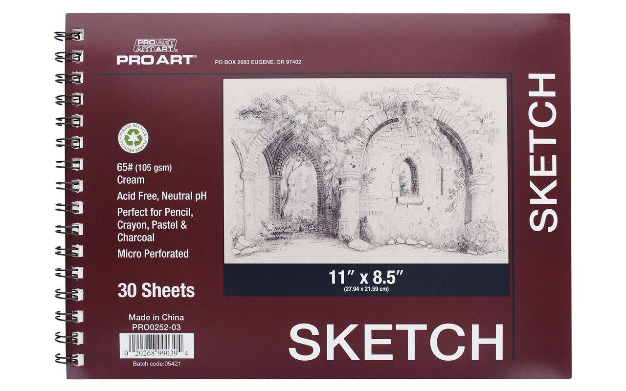 Pro Art Sketch Pad 8.5"x11" 30 sheets, 65lb, Side Wire, Sketch Book, Sketchbook, Drawing Pad, Sketch Pad, Drawing Paper, Art Book, Drawing Book, Art Paper, Sketchbook for Drawing